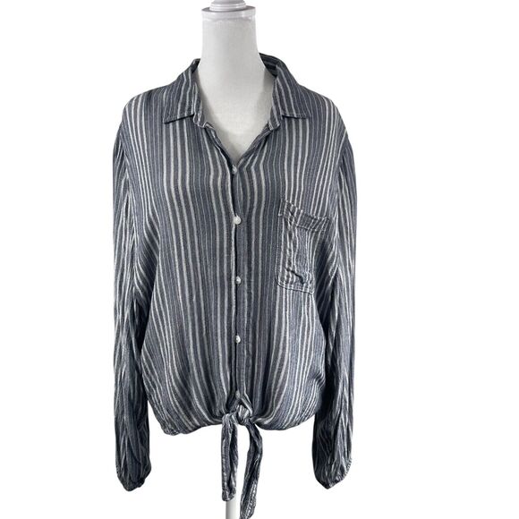 American Eagle Outfitters Button Up Top L Tie Front Oversized Lagenlook Slimming - Picture 2 of 9